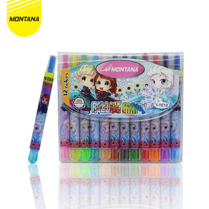 MONTANA Rolling Crayon 12 Warna Krayon Putar Smooth Rich Color Alat Mewarnai T-TC12 Mini