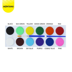 MONTANA Water Color Cakes Cat Air 12 Warna Water Soluble Pointbrush Included TWC-12