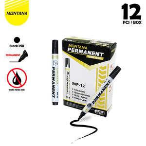 MONTANA Spidol Permanen Round Tip 12 Pcs Quick Dry Permanent Marker MP-12/Lusin Hitam