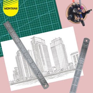 MONTANA Penggaris Besi Stainless 30 cm 12 Pcs Steel Ruler Garisan RT-30S