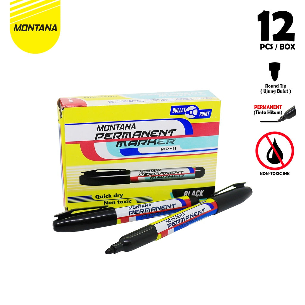 MONTANA Spidol Permanen 12 Pcs Quick Dry Permanent Marker MP-11/Lusin