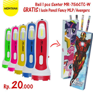 MONTANA Bundling Senter Emergency Flashlight 5000K Gratis Pensil Karakter 1 Lusin MR756CTC+FANCY