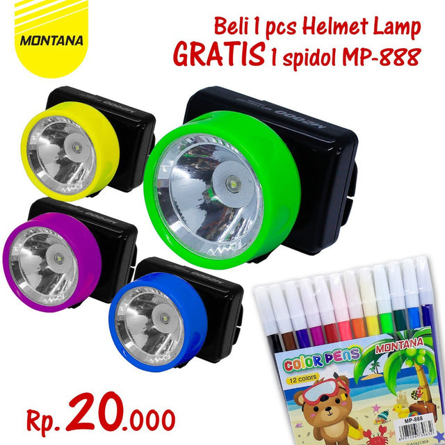 MONTANA Bundling Senter Kepala Hadiah Spidol 12 Warna Helmet Lamp Free Marker Color MP-888