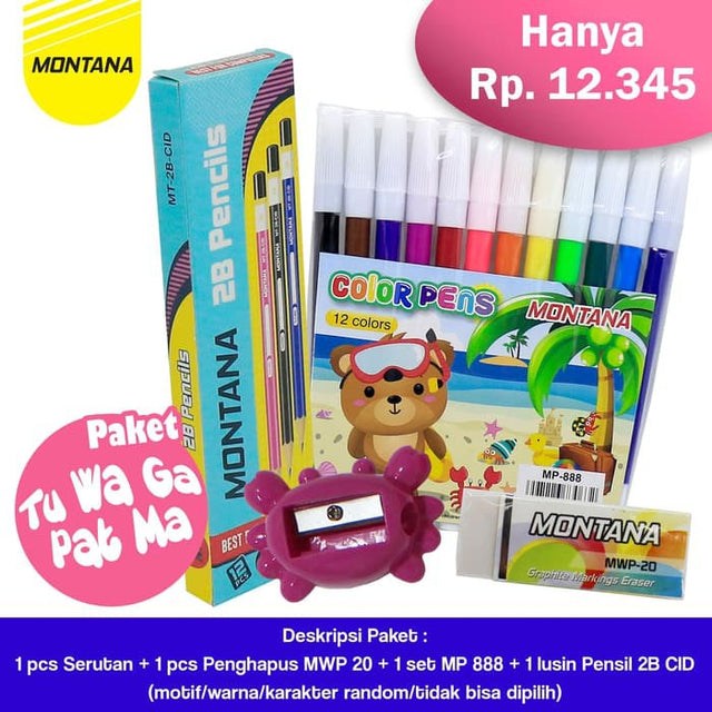 MONTANA Pensil 2B Pencils + Spidol Marker MP-888 + Serutan Sharpener + Penghapus Eraser