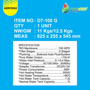 MONTANA Mesin Air RO Filter Air 54 x 20 x 44 Cm Reverse Osmosis Multifunction Dispenser D7-100G
