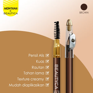 MONTANA X BEAUTYCA Pensil Alis Sisir 2 IN1 Dilengkapi Rautan Eyebrow Pencil Tahan Lama