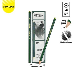 MONTANA Pensil 2B Lulus Uji Komputer 12 Pcs Pencil Alat Tulis Sekolah dan Kantor MT2B01