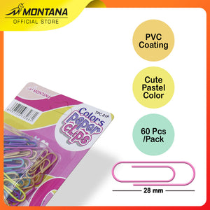 MONTANA Colors Paper Clip Penjepit Kertas 60 Pcs Klip Warna Warni TPC-01P Pastel Retail