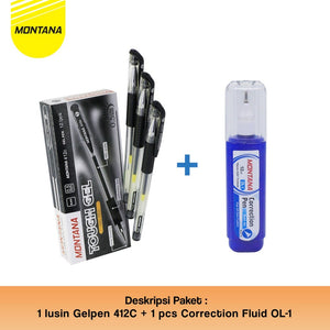 MONTANA Bundling Pulpen Pena 0.5mm 1 Lusin Ballpoint Pen Free 1Pcs Correction Fluid 412-C + OL-1