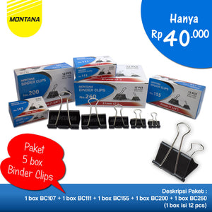 MONTANA Paket Binder Clip 1 Lusin MTBC-260 + MTBC-200 + MTBC-155 + MTBC-111 + MTBC-107