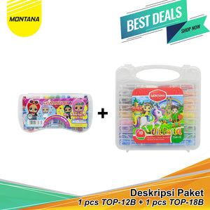 MONTANA Bundling 1 Set Crayon 12 Warna Top-12 + 1Set Crayon 18 Warna Top-18 Oil Pastels Krayon