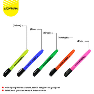 MONTANA Paket Highlighter Spidol Warna 5 Pcs Water Based Pendanda Berwarna