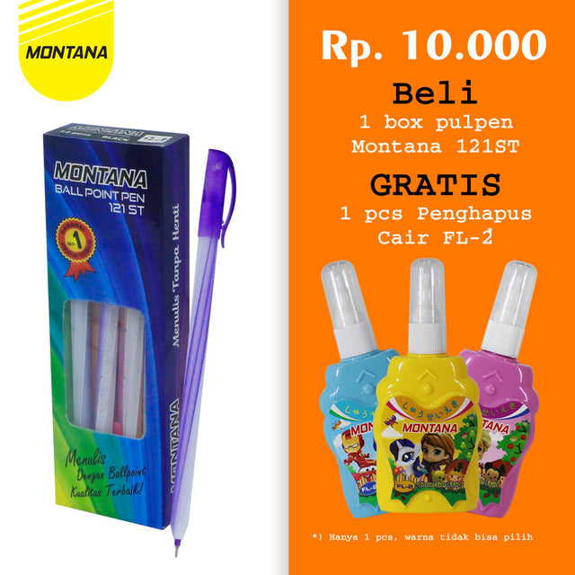 MONTANA Buy 1 Get 1 Pulpen Pena 0.7mm Fine tip Free 1 Pcs Ballpoint Bunga + Pegas 121-ST