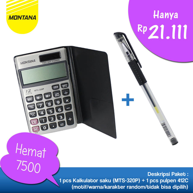 MONTANA Bundling Alat Kantor 1 Pcs Kalkulator MTC-320 + 1 Pcs Pulpen 412-C