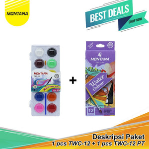 MONTANA Bundling 1 Set Water Color Cakes TWC-12 + 1 Set Water Colour 12 x 6ml TWC-12 PT