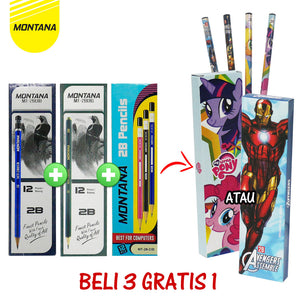 MONTANA Bundling Pensil 2B 3 Lusin Gratis 1 Lusin Pensil Karakter Pencil Alat Tulis