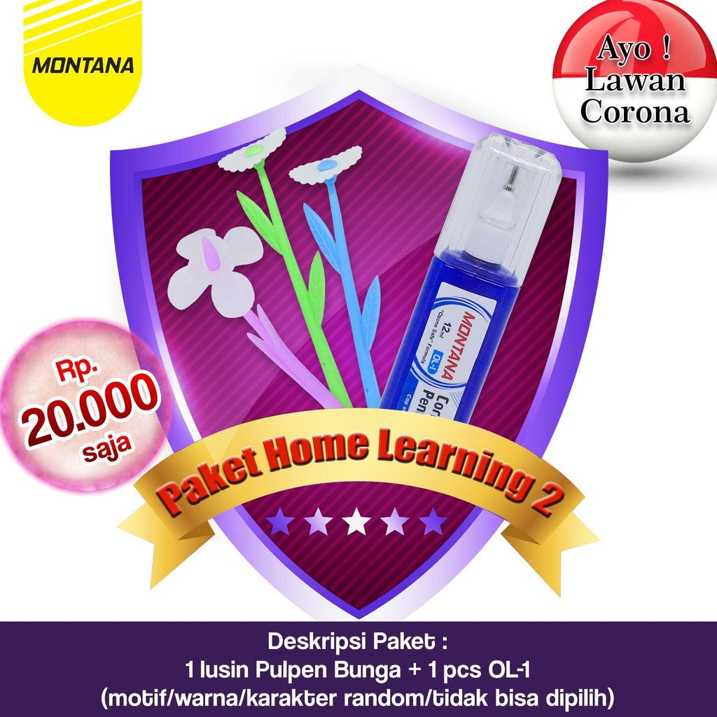MONTANA Home Learning Set 2 Pena Gel Bunga 0.7mm 1Lusin 88020 + 1 Pcs Correction Fluid OL-1
