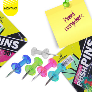 MONTANA Transparent Push Pin Jarum Tekan 30 Pcs Stainless Paku Pin Multiwarna TPN-30-TR/Box