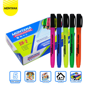 MONTANA Paket Highlighter Spidol Warna 5 Pcs Water Based Pendanda Berwarna