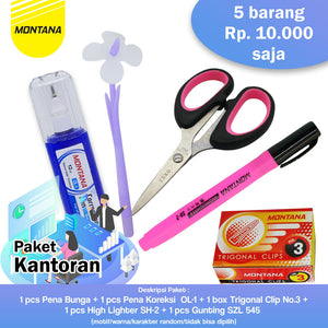 MONTANA Bundling Paket Kantoran Gunting + Highlighter + Tip-X+ Ballpoint + Clip