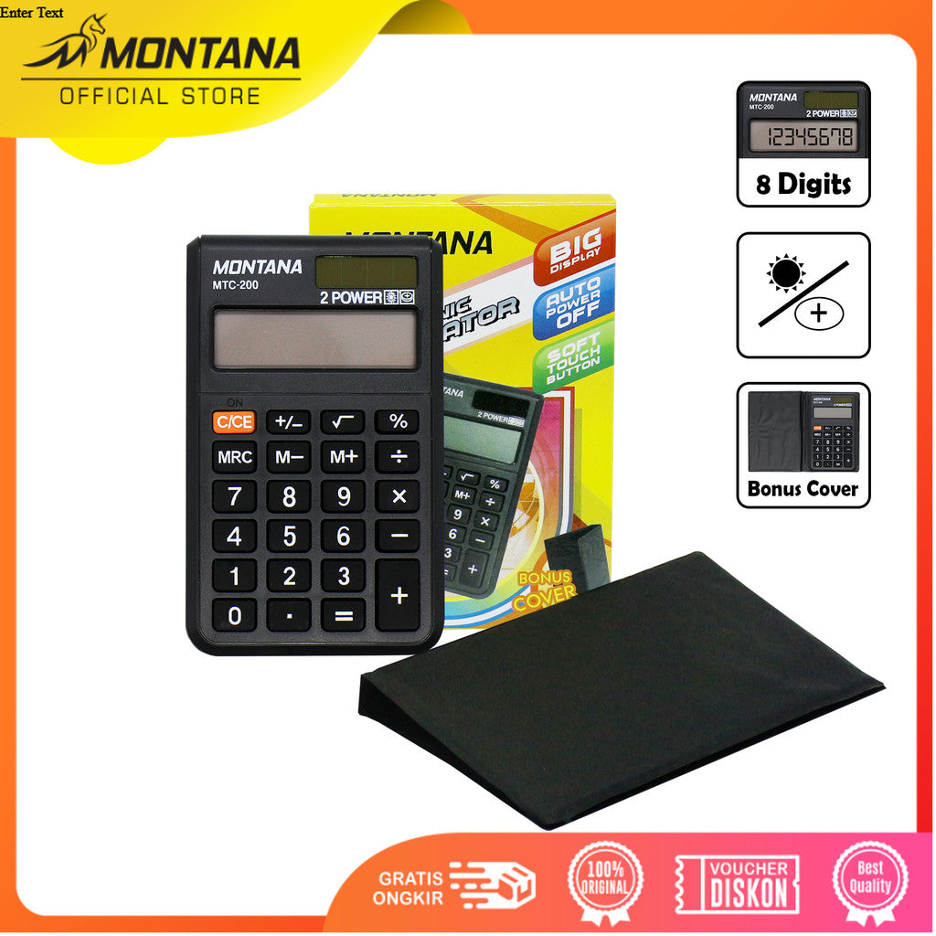 MONTANA Kalkulator Alat Hitung 8 Digit Calculator Big Display 2 Power MTC-200 P