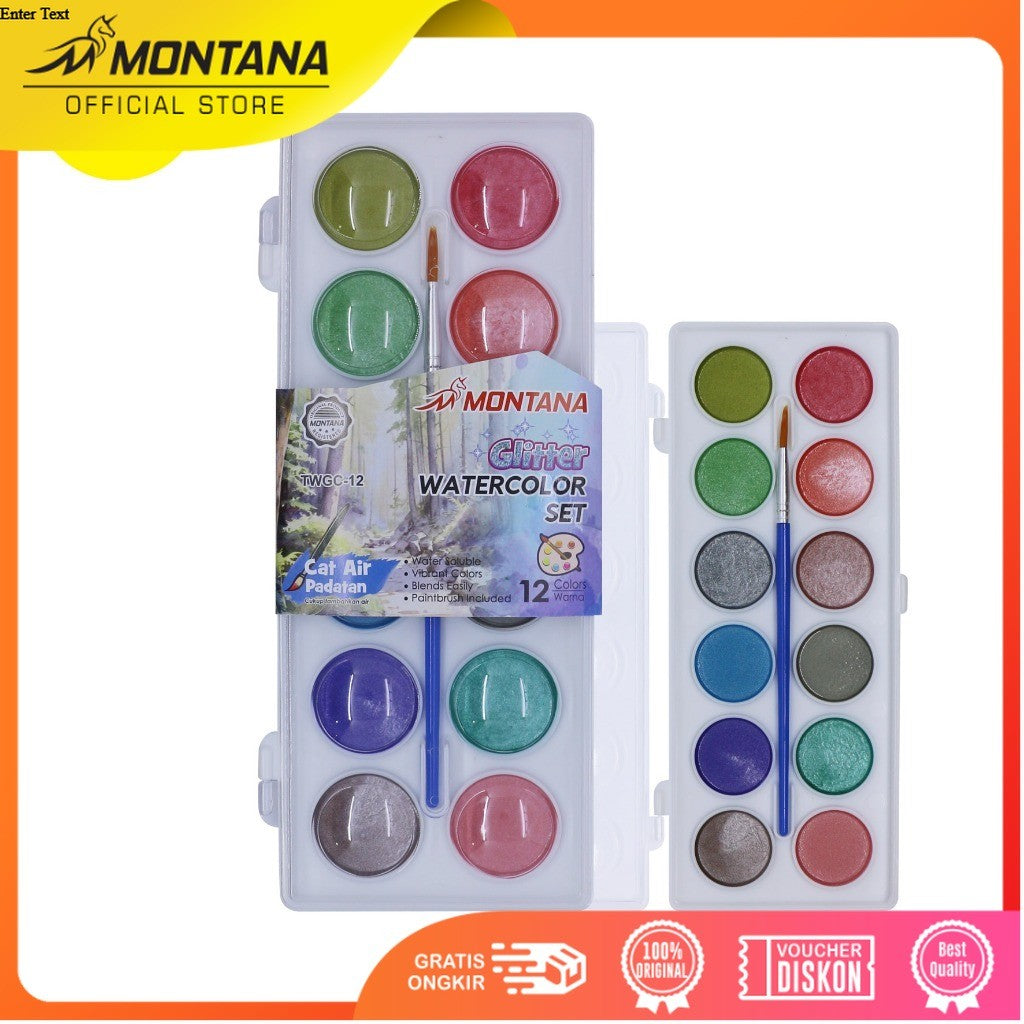 MONTANA Water Color Glitter Cat Air 12 Warna Water Soluble Pointbrush Included TWFC-12