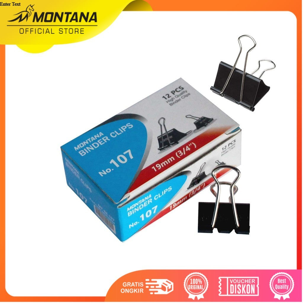 MONTANA Binder Clips No. 107 Penjepit Kertas 3/4 Inchi Paket 2 Box High Quality Klip