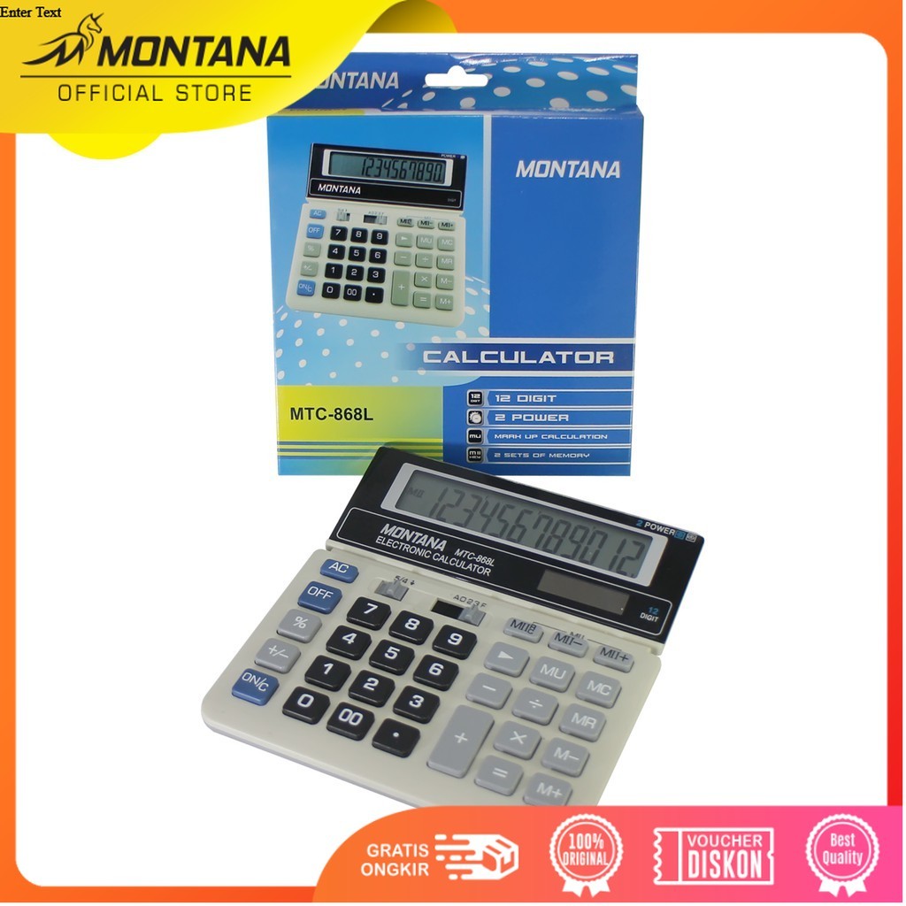 MONTANA Kalkulator 2 Power 12 Digit Electronic Calculator Big Display MT-868