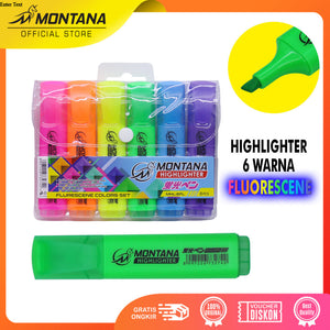 MONTANA Highlighter Fluorescene Set 6 Warna Colors MHL-6FL Penanda Berwarna Textliner