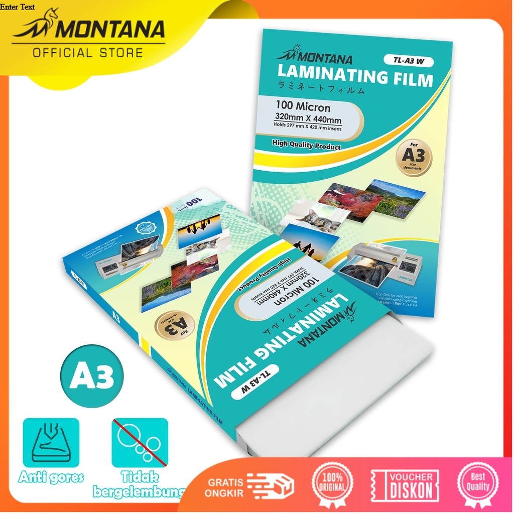 MONTANA Plastik Laminasi A3 100 Sheets Laminating Film High Quality TLA3W