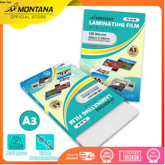 MONTANA Plastik Laminasi A3 100 Sheets Laminating Film High Quality TLA3W