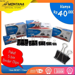 MONTANA Paket Binder Clip Penjepit Kertas 1 Box MTBC260 + MTBC200 + MTBC155 + MTBC111 + MTBC107