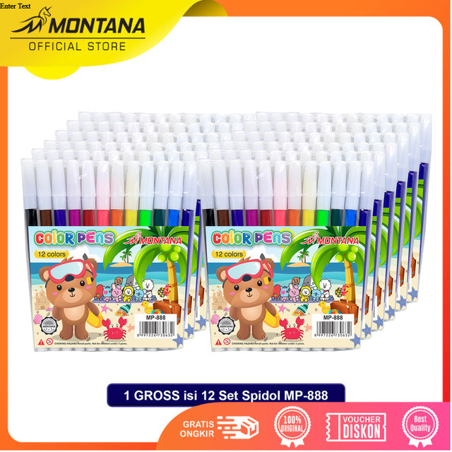 MONTANA Spidol Penanda 12 Warna Color Pen Marker MP-888 Grosir