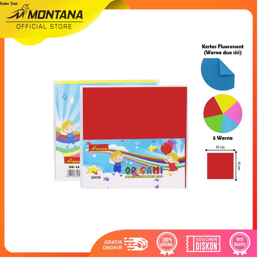 MONTANA Kertas Lipat Origami Warna 16 x 16 cm 20 Lembar Multiwarna Folded Paper