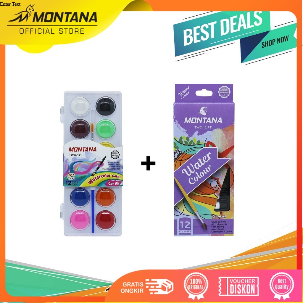 MONTANA Bundling 1 Set Water Color Cakes TWC-12 + 1 Set Water Colour 12 x 6ml TWC-12 PT