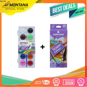 MONTANA Bundling 1 Set Water Color Cakes TWC-12 + 1 Set Water Colour 12 x 6ml TWC-12 PT