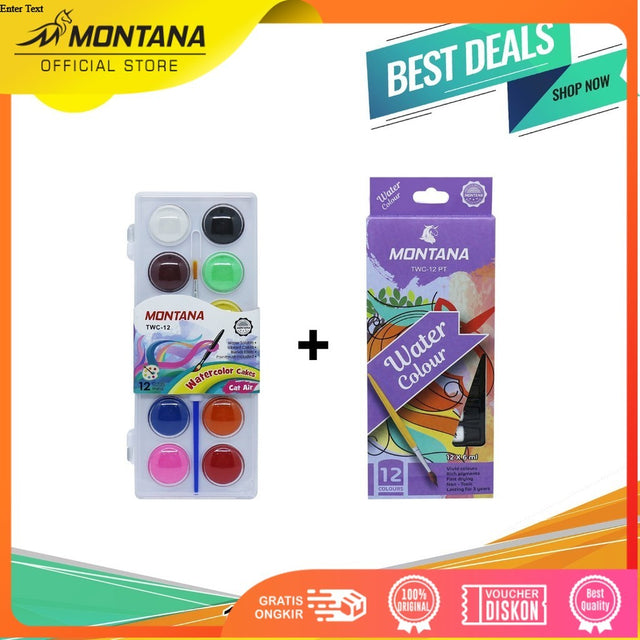 MONTANA Bundling 1 Set Water Color Cakes TWC-12 + 1 Set Water Colour 12 x 6ml TWC-12 PT