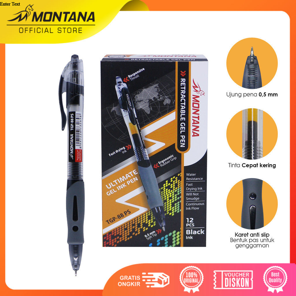 MONTANA Ultimate Gel Ink Pen Ballpoint 0.5 mm Retractable Pulpen Tulis