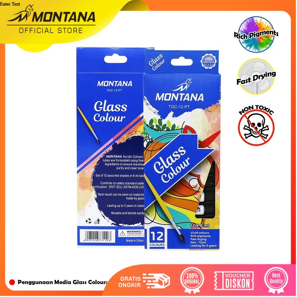 MONTANA Glass Colour 12 Warna x 6ml Cat Akrilik Smooth Rich Colors TGC-12PT