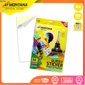 MONTANA Glossy Sticker Photo Paper A4 20 Sheets 135 GSM Kertas Foto Stiker TGS-A435