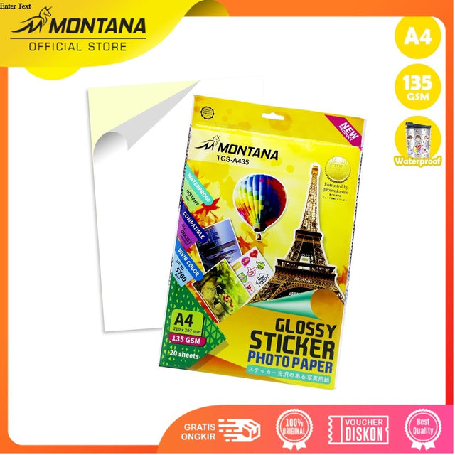 MONTANA Glossy Sticker Photo Paper A4 20 Sheets 135 GSM Kertas Foto Stiker TGS-A435
