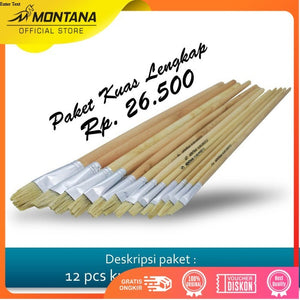 MONTANA Bundling Kuas Cat Air Lukis 31 - 36 cm 12 Pcs Watercolor Brush Acrylic Nylon BRW1-12