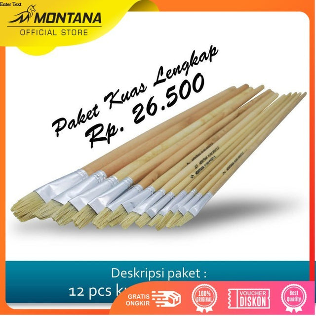 MONTANA Bundling Kuas Cat Air Lukis 31 - 36 cm 12 Pcs Watercolor Brush Acrylic Nylon BRW1-12