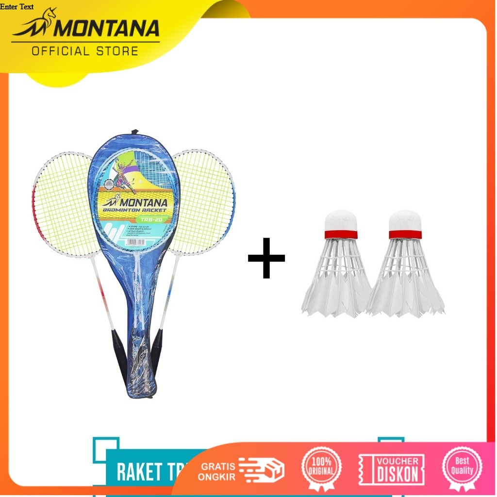 MONTANA Badminton Racket 1 Set + Shuttlecock 2 Pcs Raket dan Kok Bulu Tangkis TRB2D