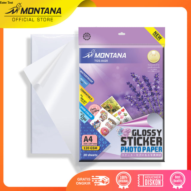 MONTANA Glossy Sticker Photo Paper A4 20 Sheets 120 GSM Kertas Foto Stiker TGS-A420