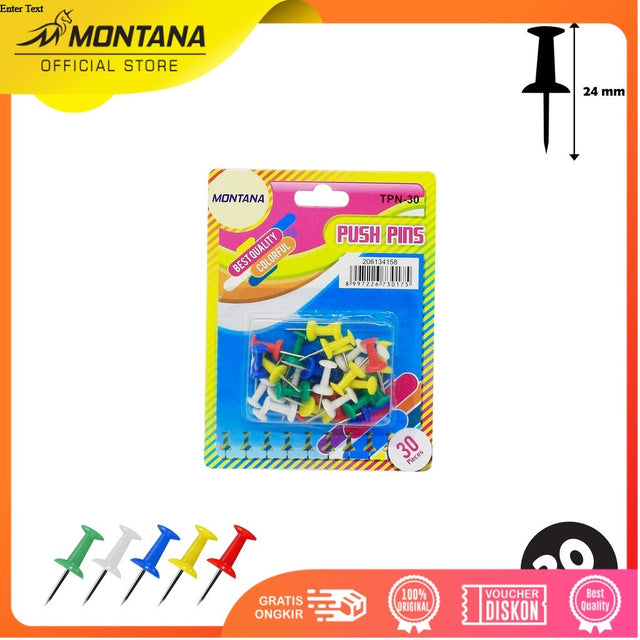 MONTANA Push Pin Jarum Tekan 30 Pcs Best Quality Colorful Paku Pin Multiwarna TPN-30/Retail