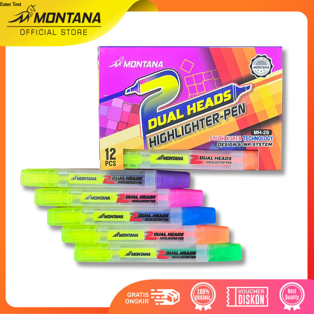 MONTANA Dual Heads Highlighter-pen Double Color Penanda Berwarna MH-2S Box 12Pcs