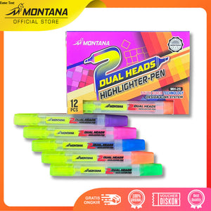 MONTANA Dual Heads Highlighter-pen Double Color Penanda Berwarna MH-2S Box 12Pcs