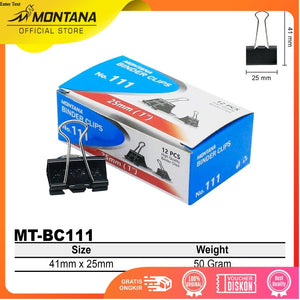 MONTANA Binder Clip Penjepit Kertas 41x25 mm 12 Pcs Paperclip Klip Serbaguna MT-BC111