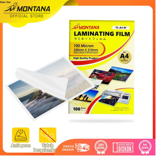 MONTANA Plastik Laminasi A4 100 Sheets Laminating Film High Quality TL-A4W